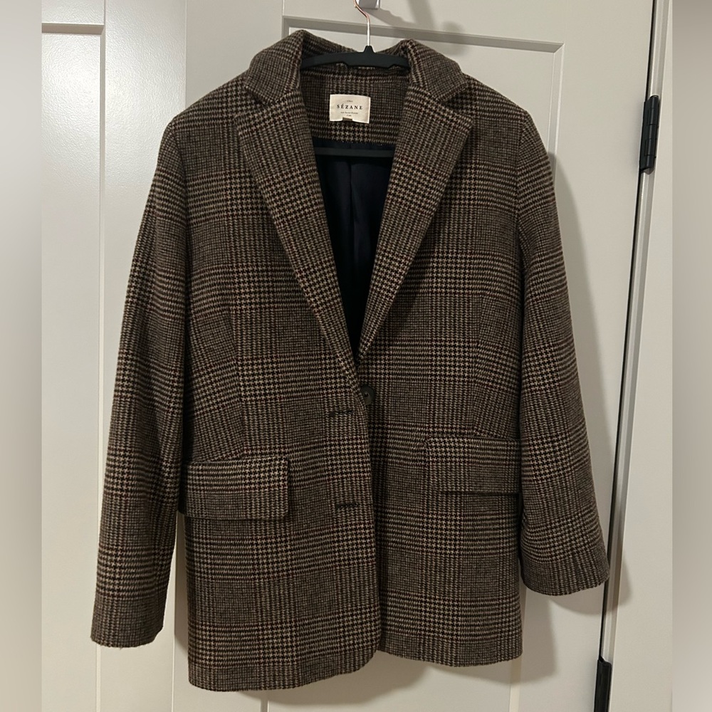 Sezane wool blend Brown Checkered Women's Blazer